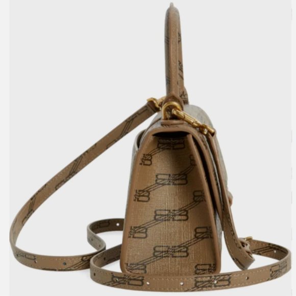 BALENCIAGA EXTRA SMALL HOURGLASS LICENSE LOGO CANVAS TOP HANDLE BAG in BEIGE - Picture 2 of 13